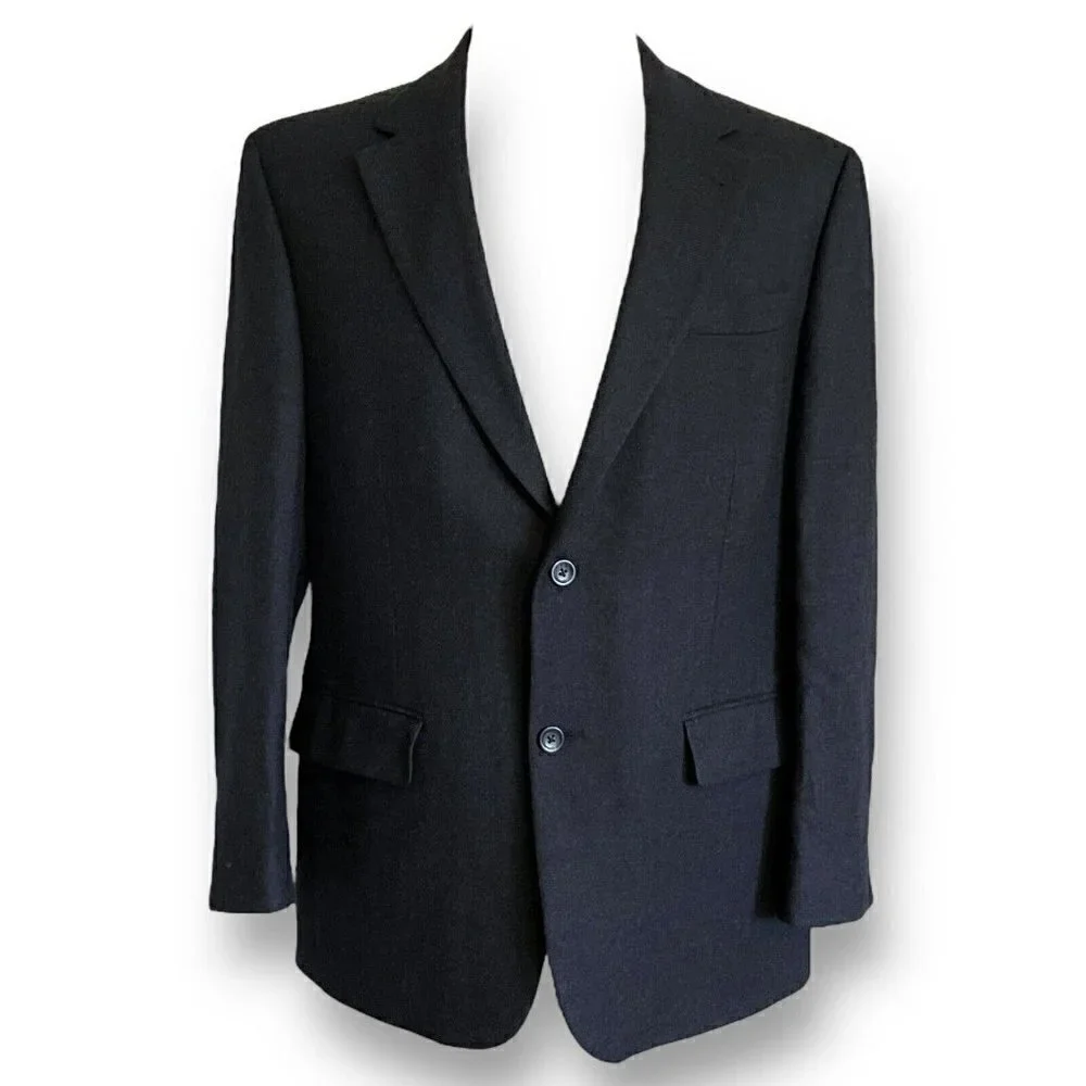 Oscar de la Renta Mens Blazer 43R Charcoal Gray Wool Flannel Two Button Jacket
